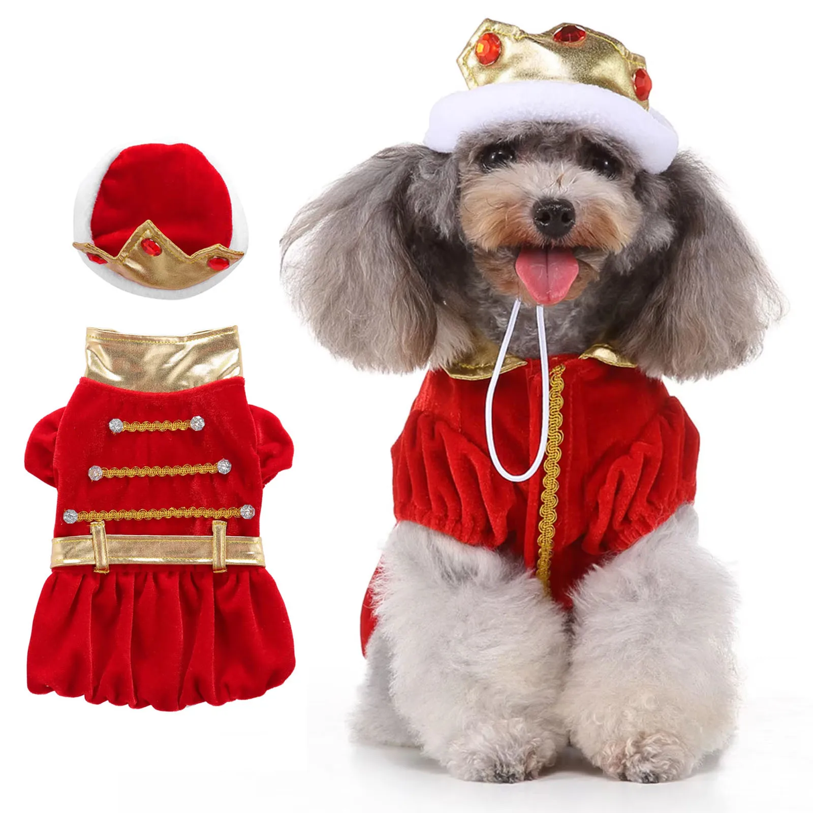 Small Dog Christmas Outfit Halloween King Prince Cosplay Pet Costumes Red Velvet Cloak and Hat Theme Party Cat Puppy Clothes