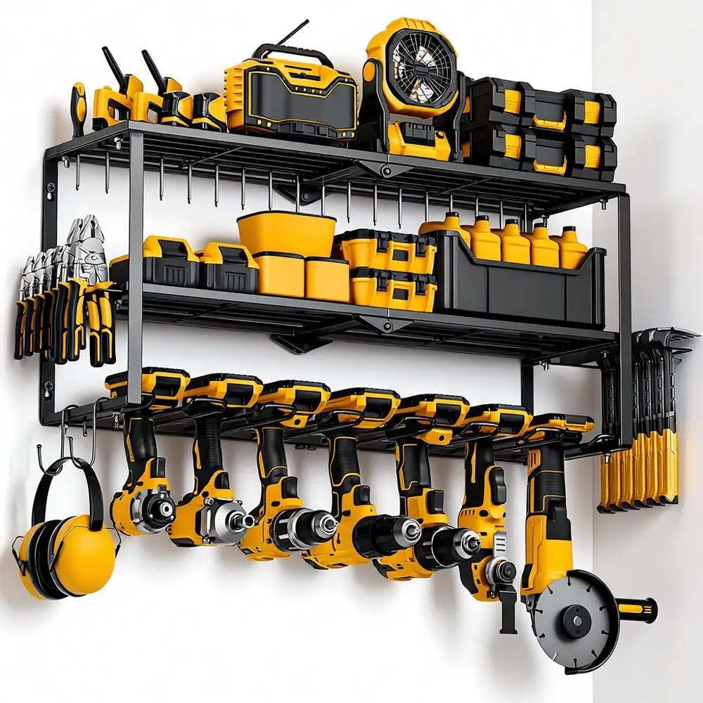 

Power Tool Organizer Wall Mount - Drill Holder with Screwdriver Organizer, Cordless Drill Hanger Storage Rack for Garage, Worksh