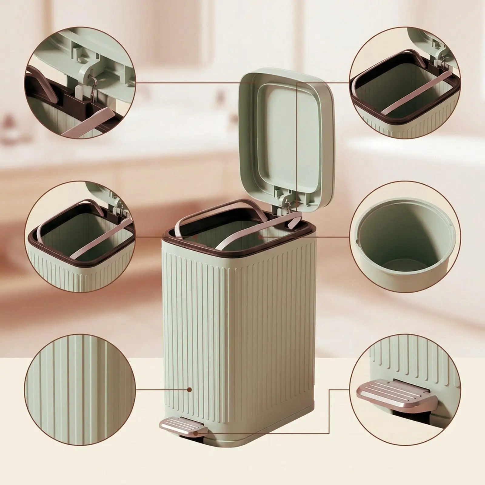 Poubelle à pédale avec couvercle, petite poubelle rectangulaire pour la gestion des déchets de la chambre, du bureau, des toilettes