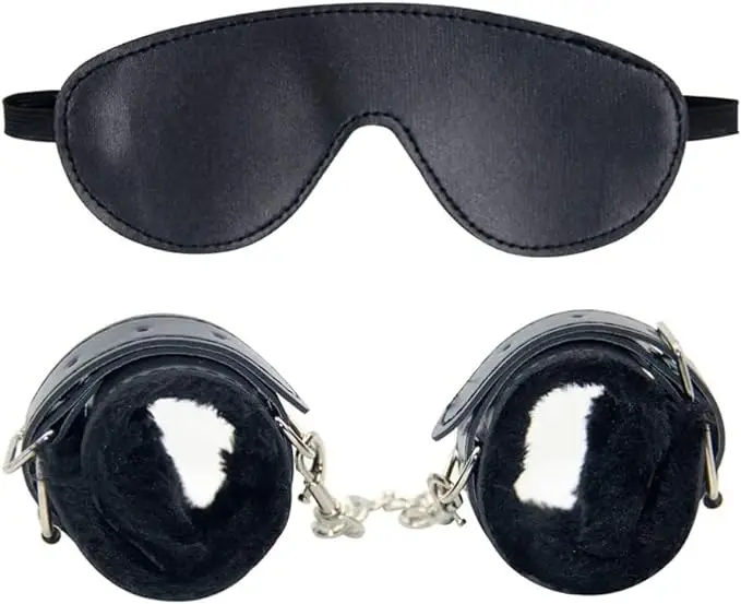 

Blindfold and Handcuffs Sleep Eye Mask Leather Adjustable Wrist Cuffs for Sex Play