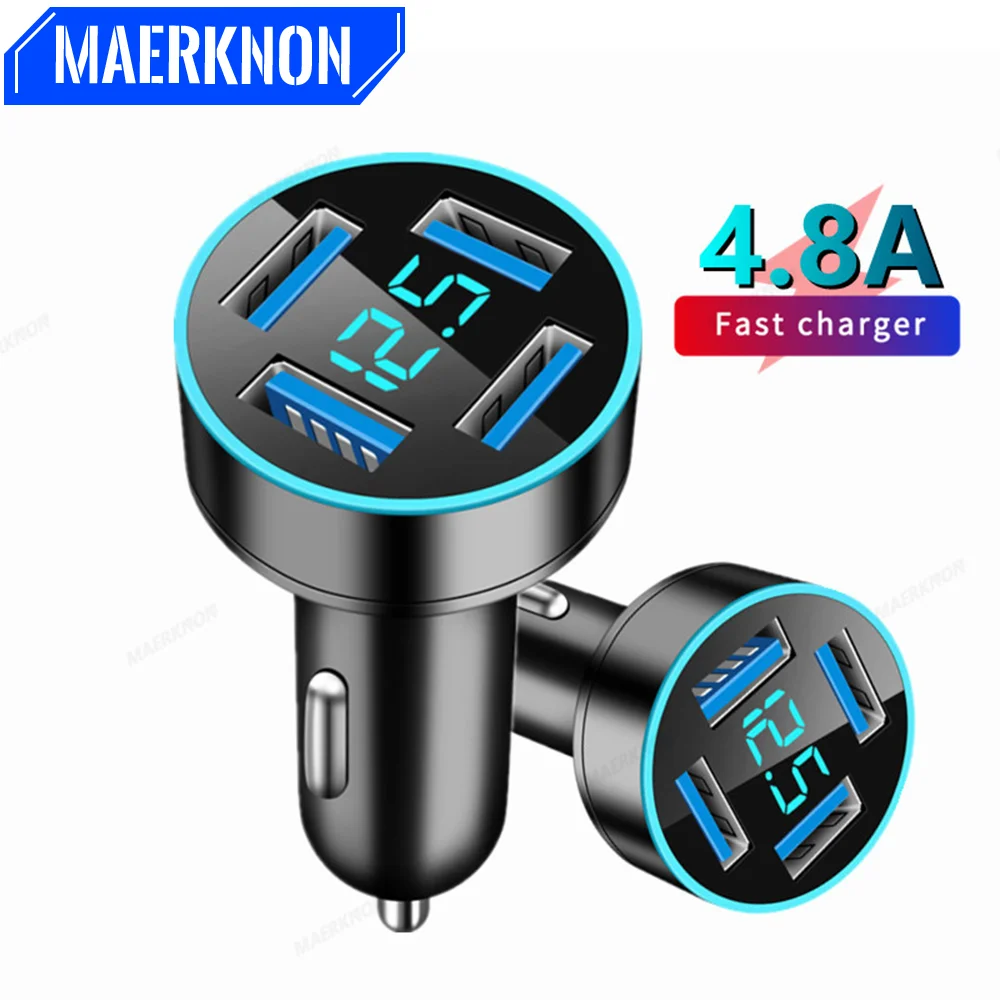 

4.8A USB Car Charger Fast Charging 4 Ports Quick Charge 3.0 Car Phone Charger Adapter For iPhone 13 Xiaomi 12 11 Samsung realme