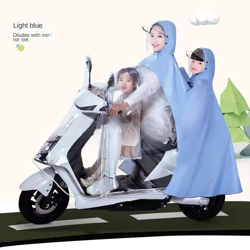 Mother-child Parent-child Raincoat Electric Car Adult Transparent Full-body Rainproof Single Person with Child Tram Poncho