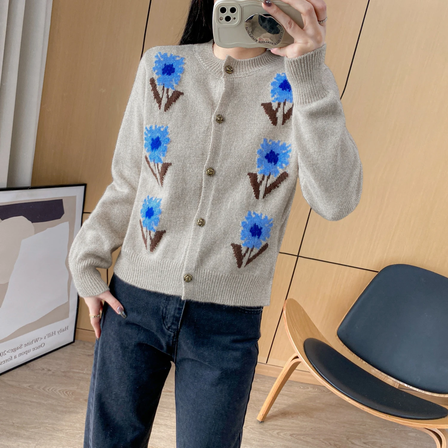 슬림핏 또는 니트 가디건 여성용 라운드 넥 싱글 버튼 가을 겨울 패션 다용도 면 폴리에스터 아우터웨어