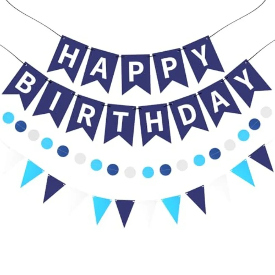 Happy Birthday Banner, Happy Birthday Decorations Hanging Birthday Sign Circle Dot Triangle Bunting for Women Men Girl Boy Party