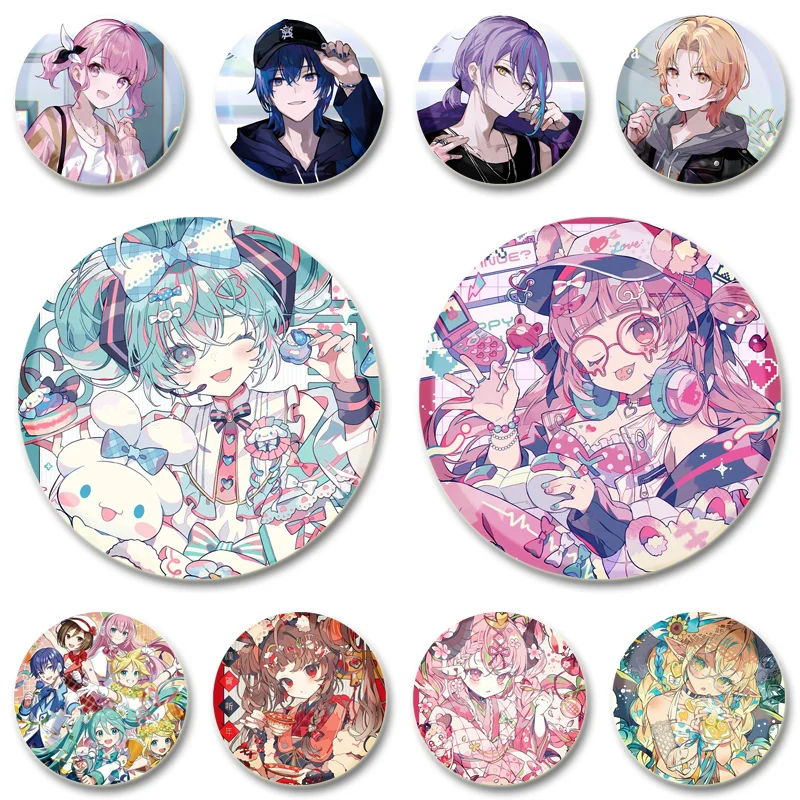 44/58mm Miku Emu Rin Len Luka Badge Cartoon Music Brooches Cosplay Cute Lapel Pins for Backpack Gift Clothes Jewelry Accessories