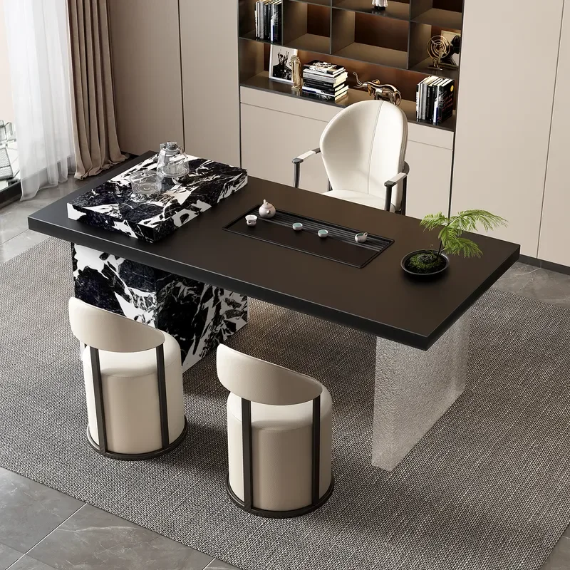 Italian Rock Slab Tea Table 2025 New Acrylic Light Luxury Solid Wood Tea Set Coffee Table for Office Living Room Modern
