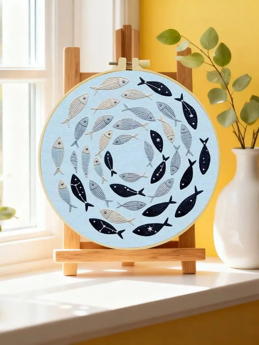 1 Stück 20x20 cm/15x15 cm 7,87/6,3 Zoll Fisch-Stickerei-Starter-Kit DIY-Kit DIY-Stickerei-Set für Anfänger – Detail 6