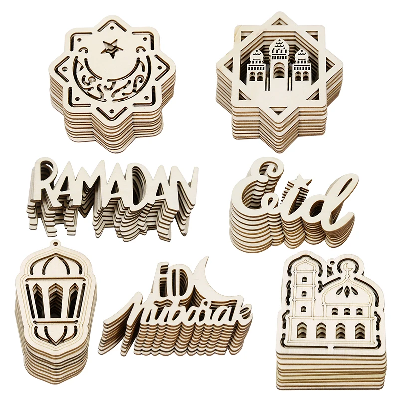 

10PCS EID Mubarak Wooden Pendants Ramadan Decoration DIY Table Confetti Islamic Muslim Party Decor Mubarak Ramadan Kareem Gifts