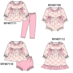 Hot sale fashion brother sister suit colorful butterfly print baby boy girl onesie girl dress boy long sleeve pants suit