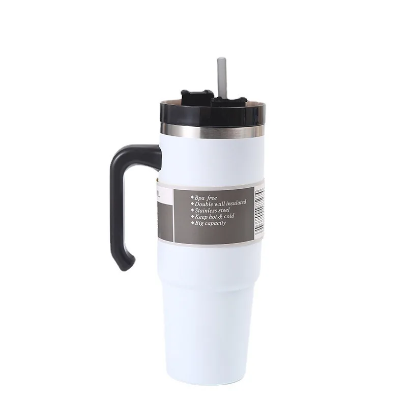 2024 alça tampa de palha aço inoxidável 30oz/40oz caneca de carro isolada a vácuo parede dupla térmica copo de viagem gelado