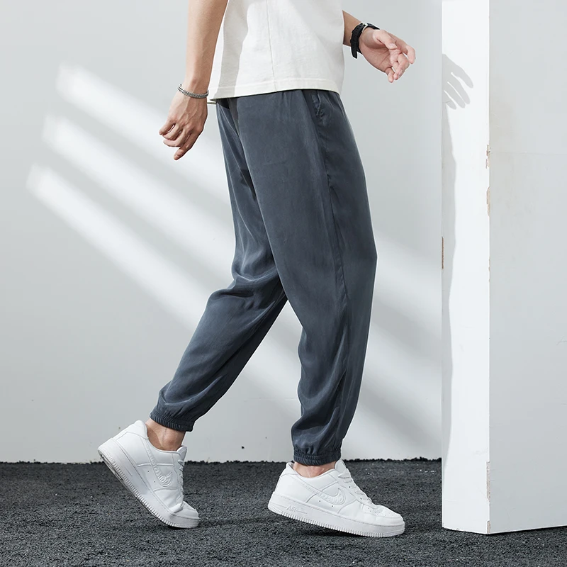 

Summer New Men's Casual Pants Ice Silk Copper Ammonia Tead Thin Anti-Wrinkle Nine Points Sports Pants Loose Faion Ci