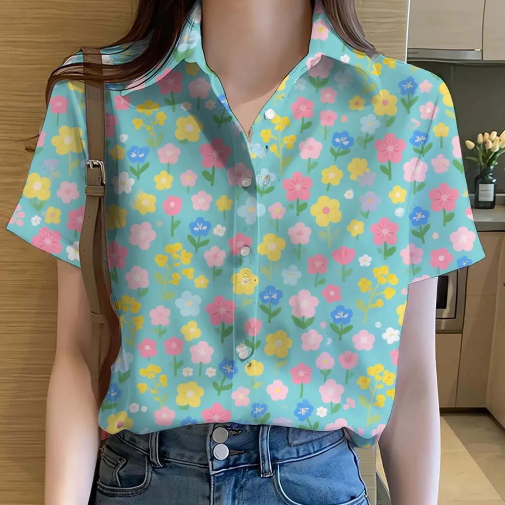 Fashion Womens Shirts Button Floral 3D Printed Casual Short Sleeve Beach Shirt Summer New flower Shirt  Y2k Women's Clothes
