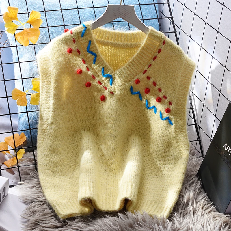 Bild 4: Koreanische Lose V-ausschnitt Pullover Weste Für Frauen Einfarbig Casual Ärmellose Pullover 2025, Herbst Alle-abgestimmt Gestrickte Pullover