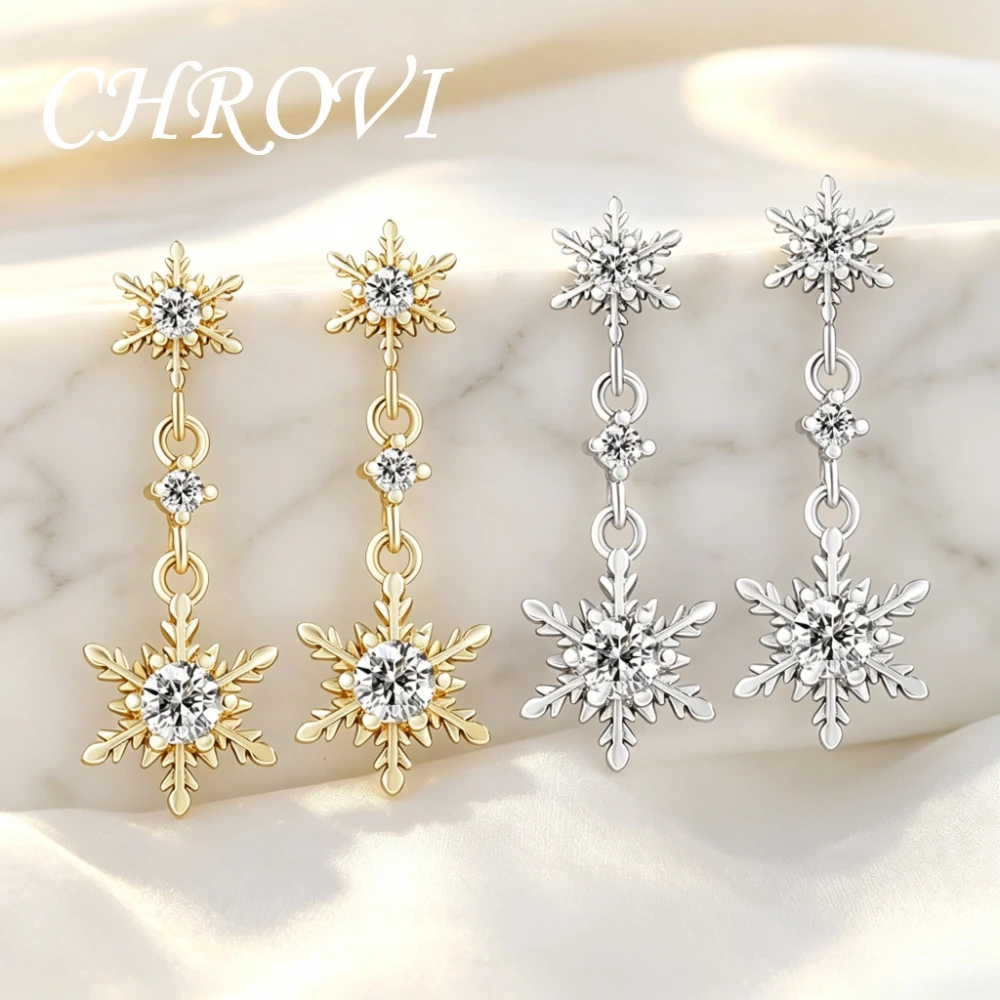 Exquisite 925 sterling silver trendy fringed style sparkly zirconia snowflake stud earrings for women, luxurious ear pendants