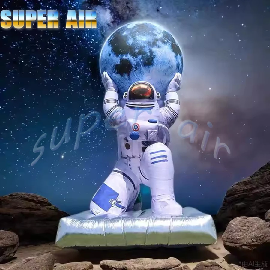 Werbenanpassung riesiger aufblasbarer Cartoon aufblasbarer Raumfahrer mit Mond