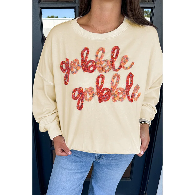 Sudadera holgada informal para mujer, jersey con cuello redondo, diseño de letras personalizado bordado, estilo europeo americano para otoño