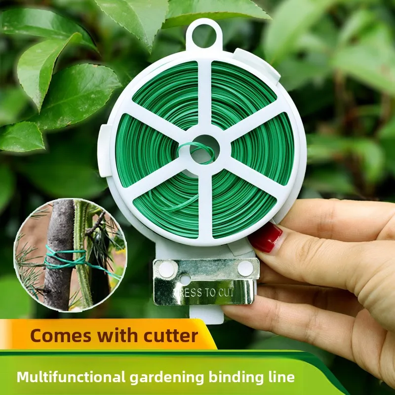 Garden tie wrap with plastic coating, wire tie with scissors, tying wire for rose climbing plants, fixing rope, bundling