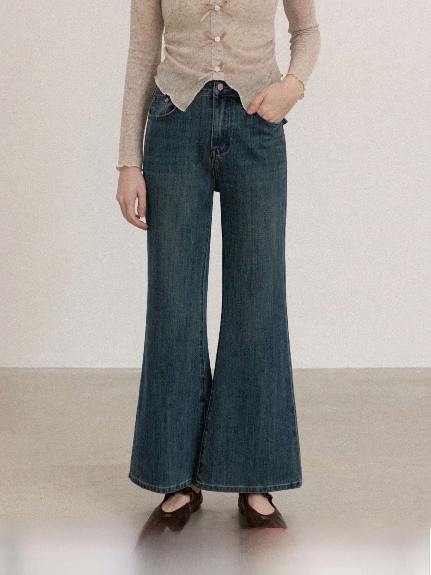 

Blue High Waist Wide Leg Jeans Women's Spring Commute Casual Style Faded Effect Cotton Blend Comfortable Breathable Jeans