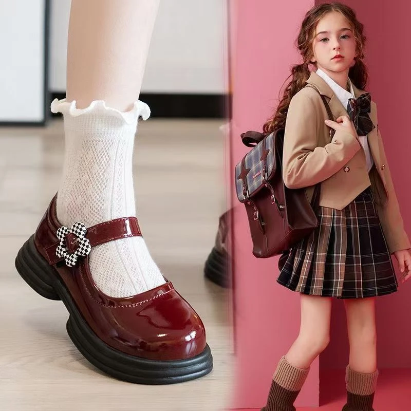 

Children's Leather Shoes Flower Decoration Mary Jane Shoes Single Strap Platform Non-slip Sole Party Dress Daily Casual Walking