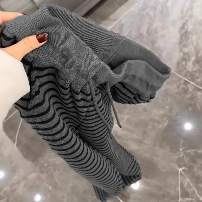 Casual Pants Women Drawstring Simple Full Length Fashion Streetwear Striped Chic Cozy Autumn Students All-match Empire Mujer Y2k