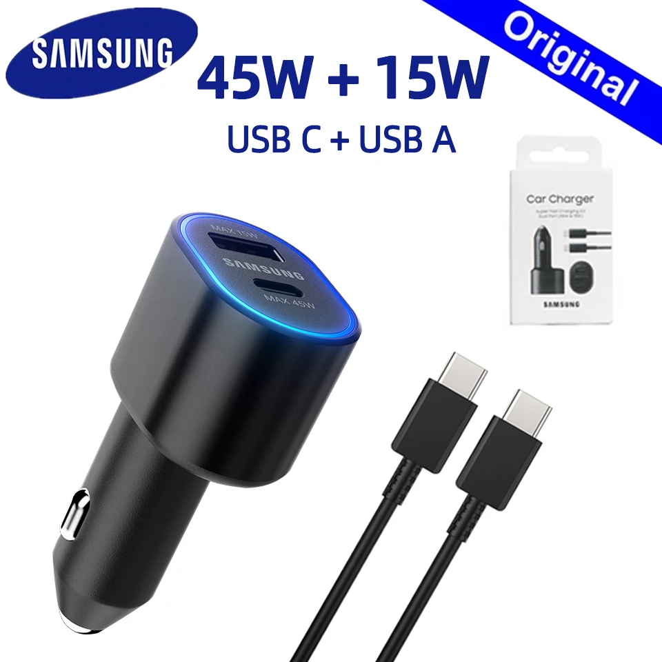 Samsung Dual Usb Car Charger 60w 45w 15w Type C Auto Chargeur Cargador Galaxy A50 A55 S24 S23 S22 Ultra Note 20 10 Z Flip Fold 6