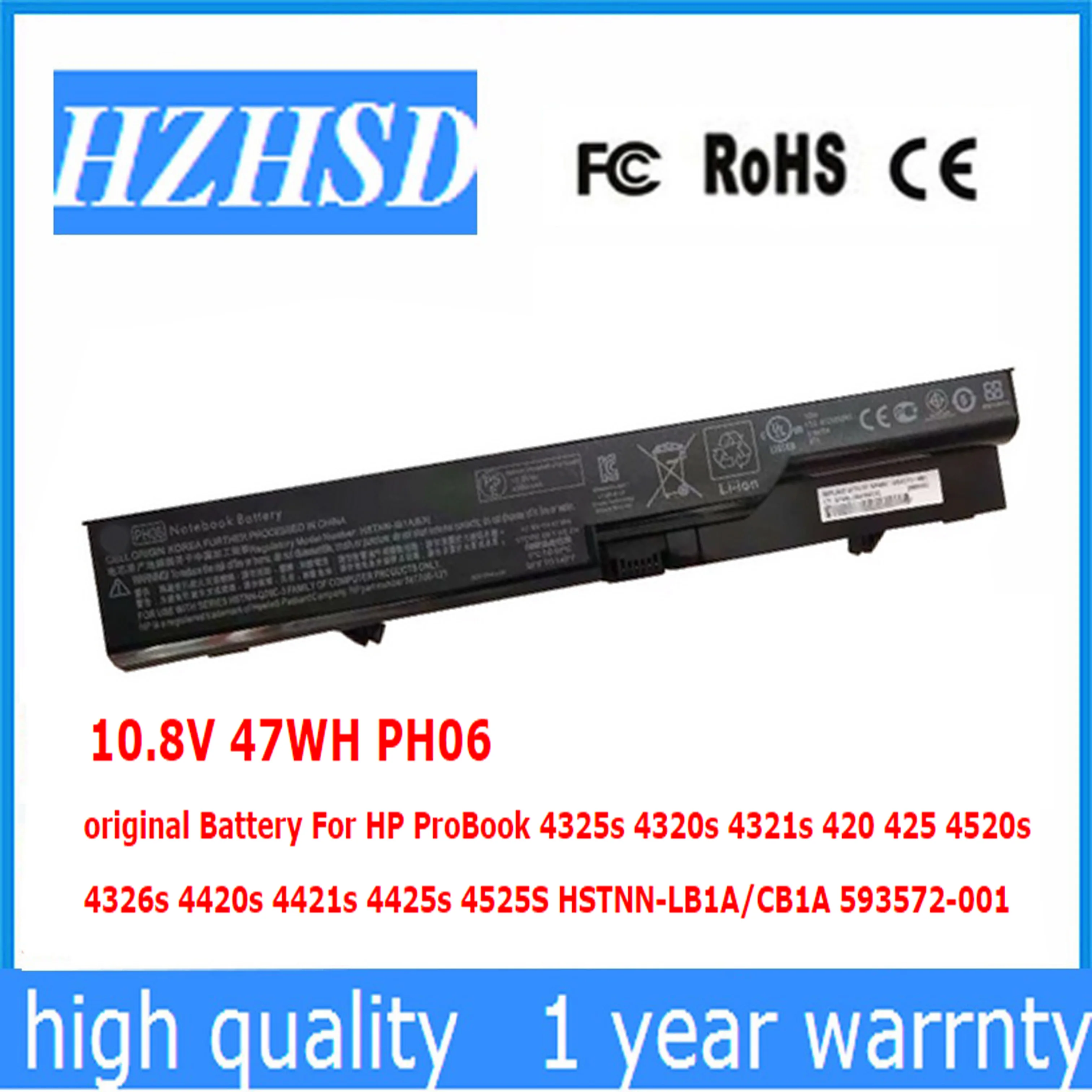 

10.8V 47WH PH06 original Battery For HP ProBook 4325s 4320s 4321s 420 425 4520s 4326s 4420s 4421s 4425s 4525S HSTNN-LB1A/CB1A