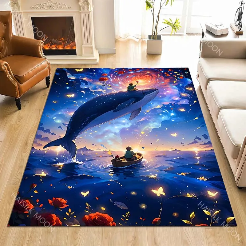 Whale fantasy under stars Print Carpet Rug for Living Room Bedroom Sofa Doormat Home Decor Non-slip Floor Mat