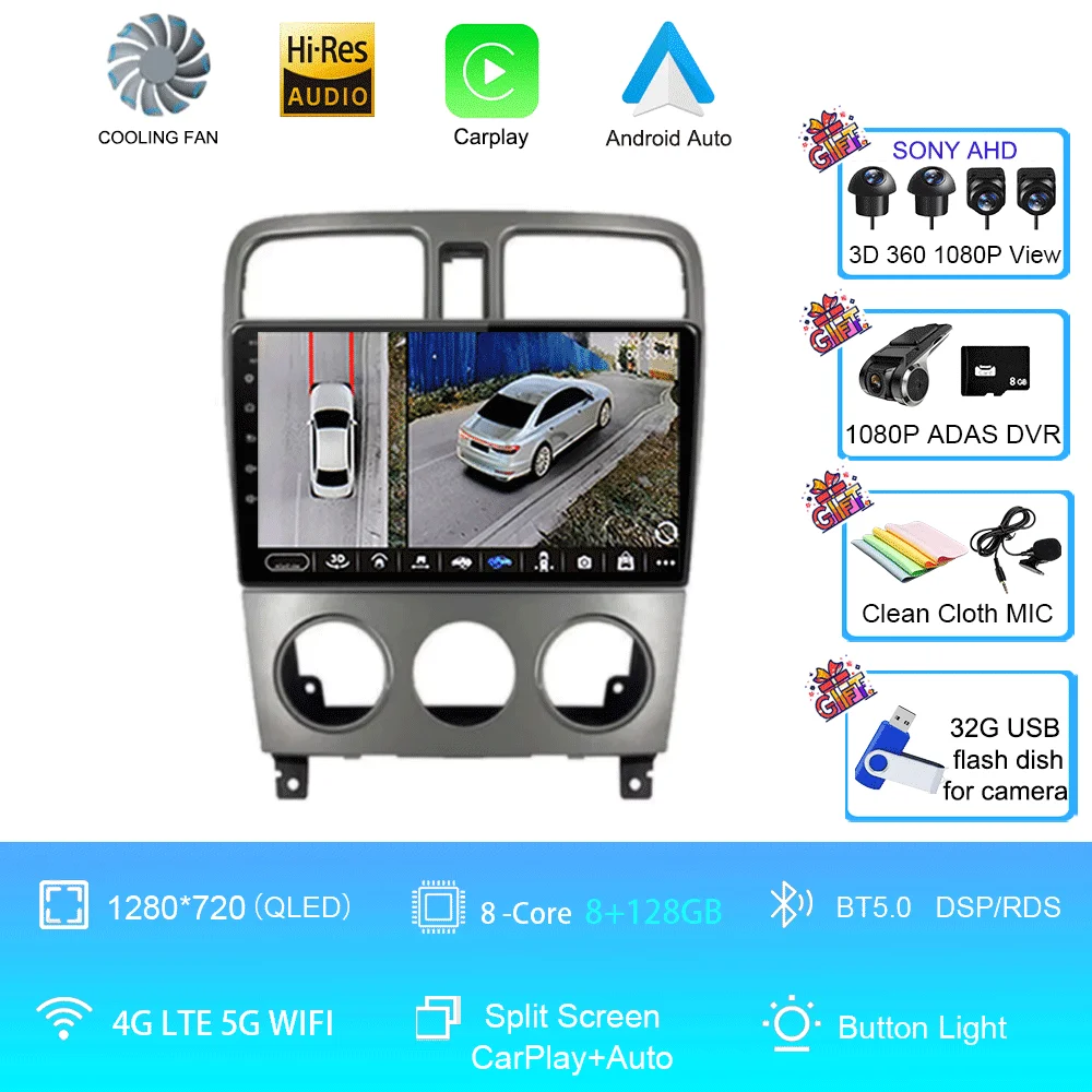 Android 16 autoradio multimediasysteem videospeler navigatie Carplay geen 2Din DVD scherm voor Subaru Forester SG 2002-2008