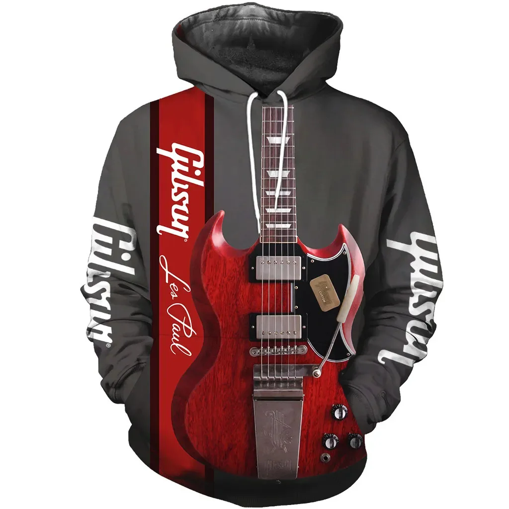 2025 Spring and Autumn New Guitar Pattern Hoodie 3D Printing Men and Women Daily Sports Pullover Musical Instrument Hip Hoodie J