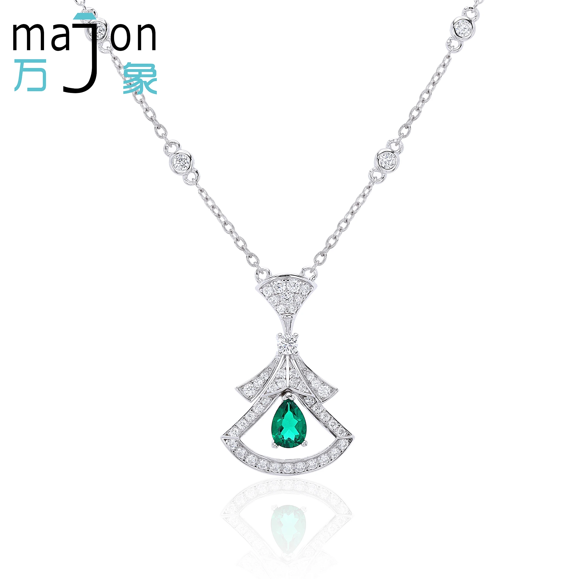 

Lab-Grown Zambia Emerald Pear Cut Pendant Necklace Rhodium Plated for Women Luxury Gift & Daily Wear Wedding Anniversary Party
