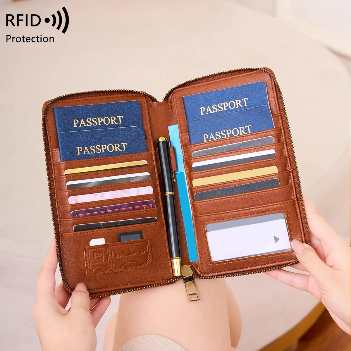Trendy Airplane Design RFID Blocking Passport Wallet Long Zipper Travel Document Case Fashion Passport Holder 2026 New Arrival