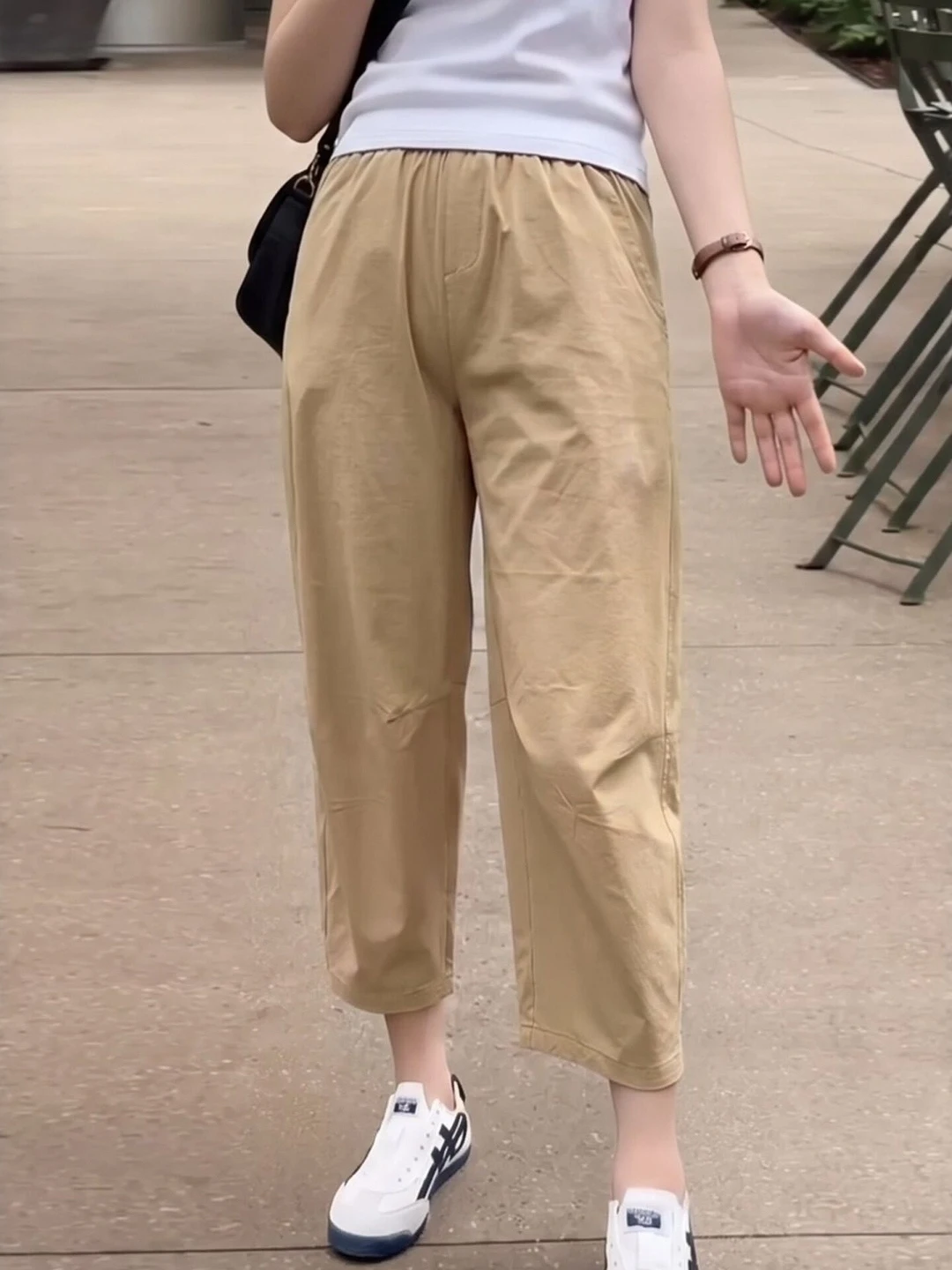 Slimming Loose Fit Casual Pants Women's Summer Thin High Waist Elastic Waist Straight Leg Harem Pants Quick Dry Comfortable S...