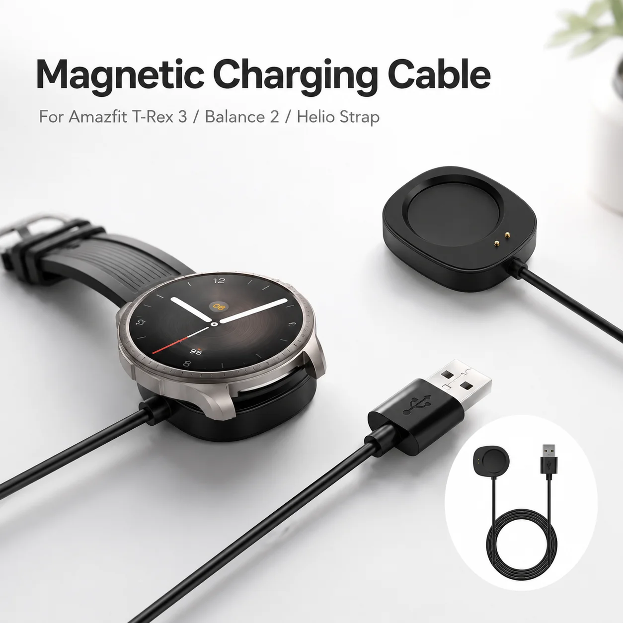 For Amazfit T Rex 3 Magnetic Charging Cable Dock Balance 2 Helio Strap Cheetah Pro Smartwatch Charger 100cm PVC Wire