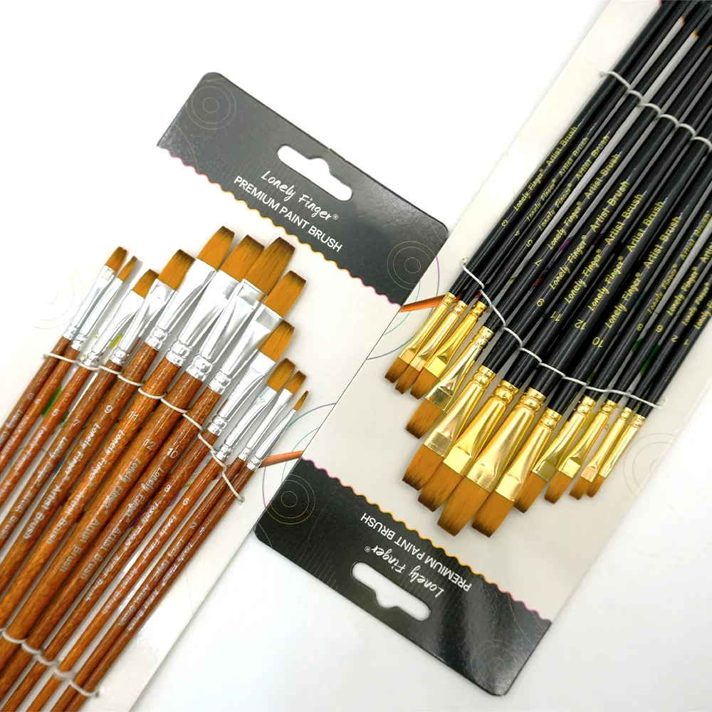 12Pcs Flat Paint Brushes for Acrylic Painting, Synthetic Paint Brushes with Wooden Handle Art Painters for Acrylic, Watercolor,