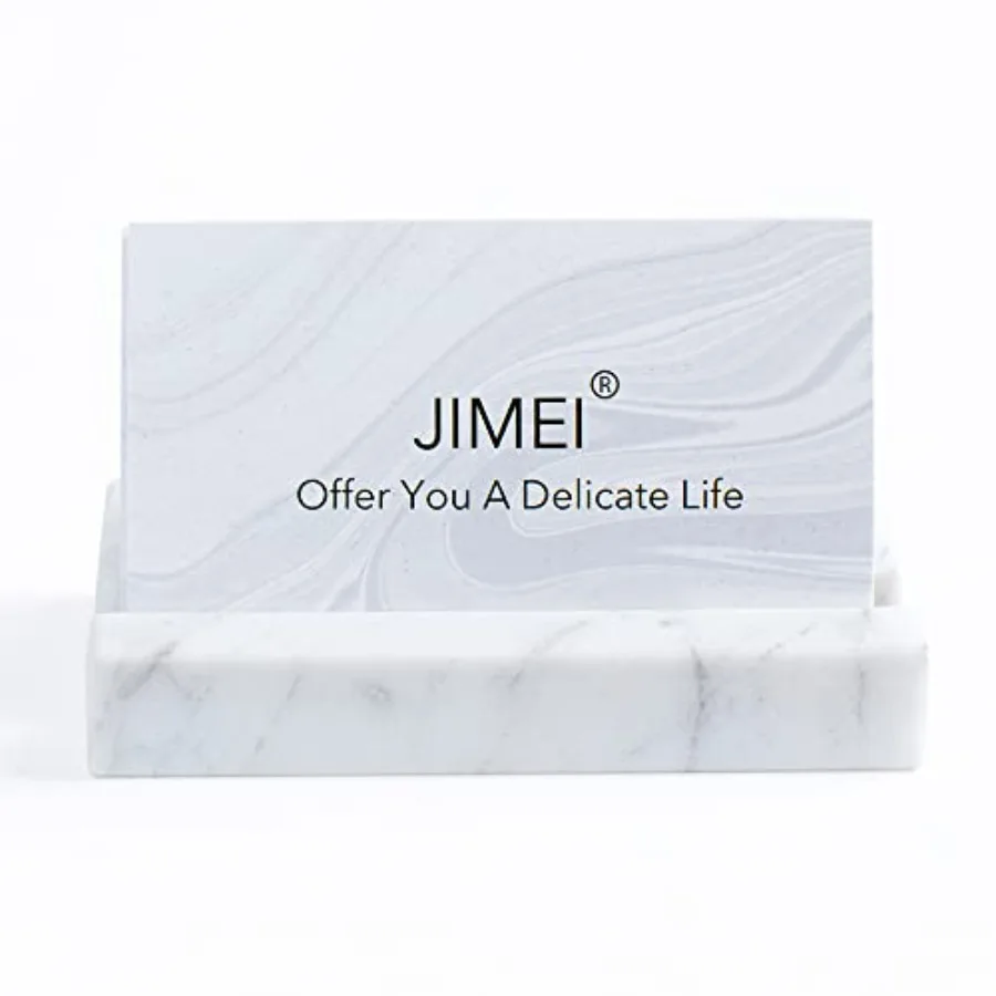 Business Card Holder for Desk - Business Card Display Holder - Made of White Carrara Marble - Desk Organizer Stand for 25 Busin