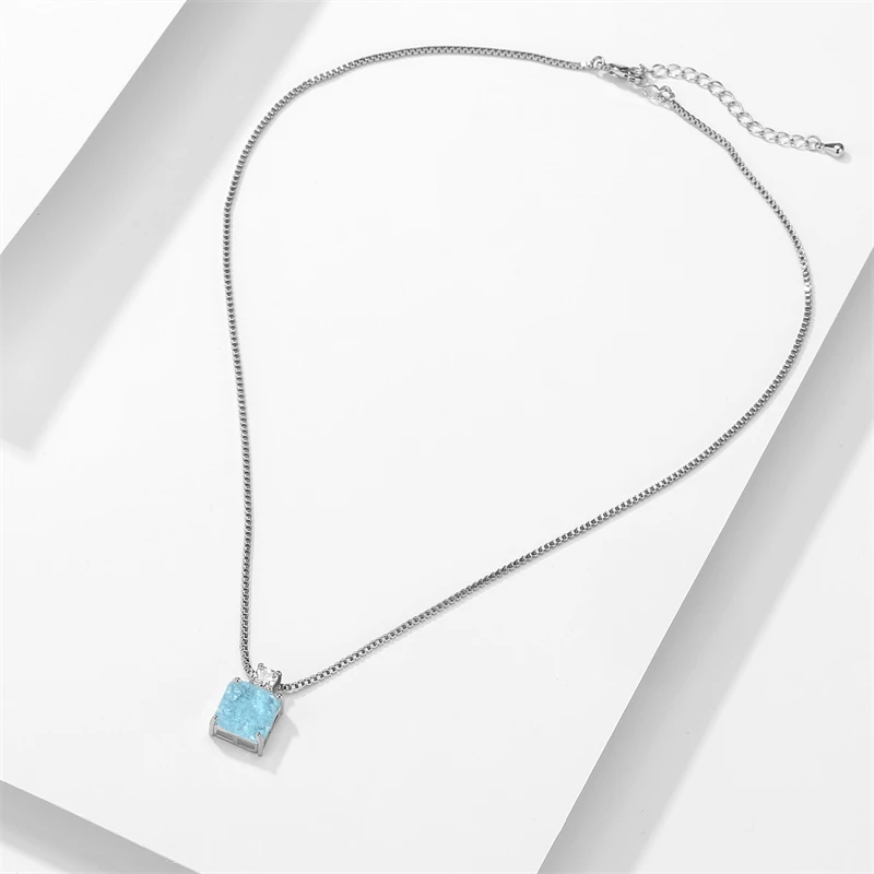 ZAKOL Elegant Ocean Blue Square AAA Zirconia Earring Necklaces Set for Women Exquisite Wedding Party Jewelry Gift for Women