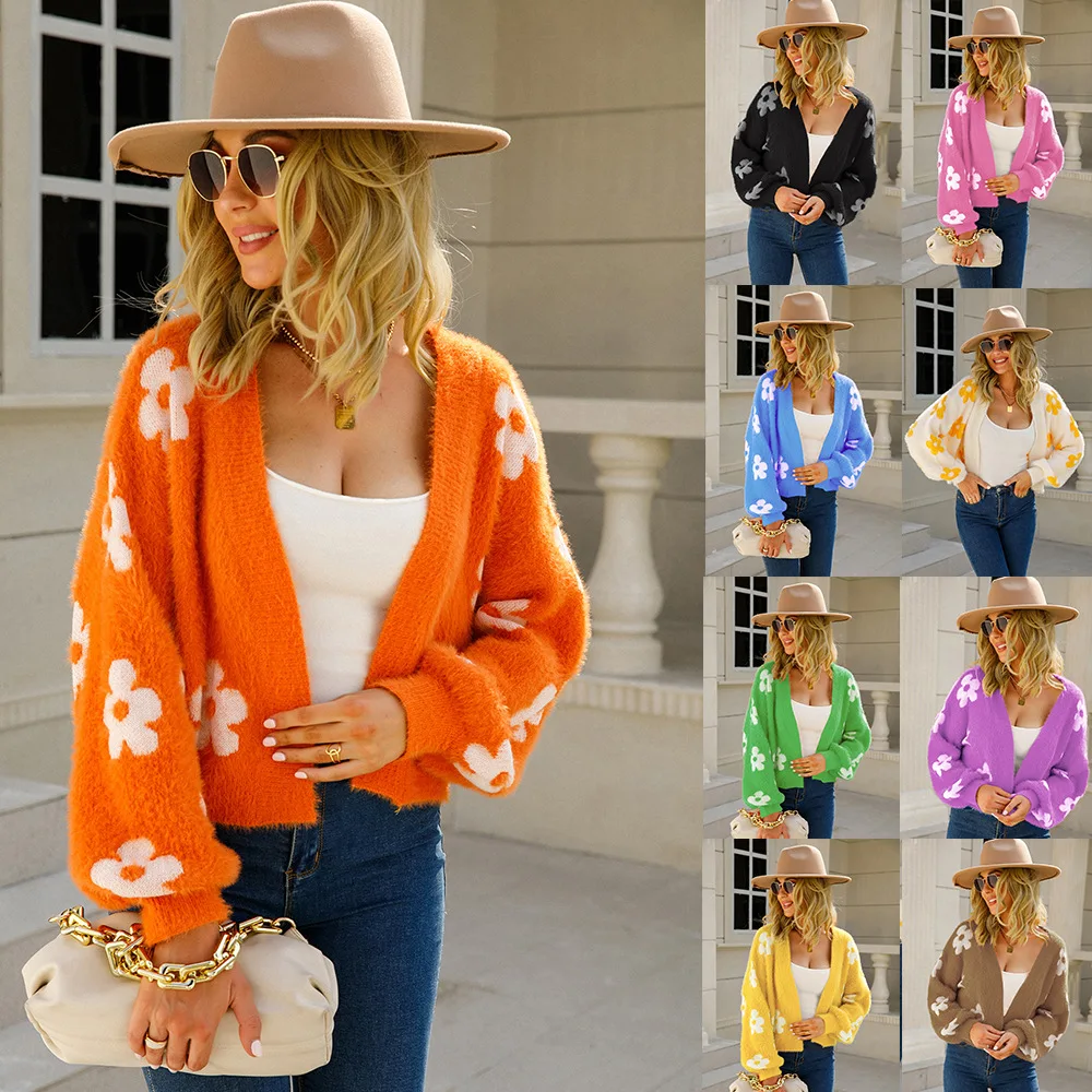 2025 Autumn New Cardigan INS Internet Celebrity Street Short Knitted Sweater Flower Sweater Women Europe and America