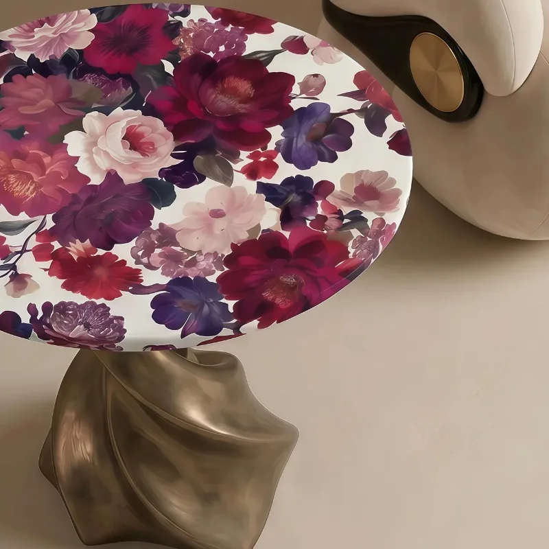 Modern classic floral pattern side table, twisted bronze metal base, luxuriously decorated coffee table,sofa corner coffee table
