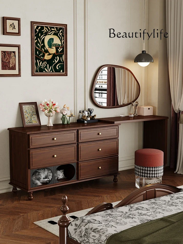 N19 French Style Antique Solid Wood Dressing Table Living Room Wall American Style Retro Storage Cat Nest Locker