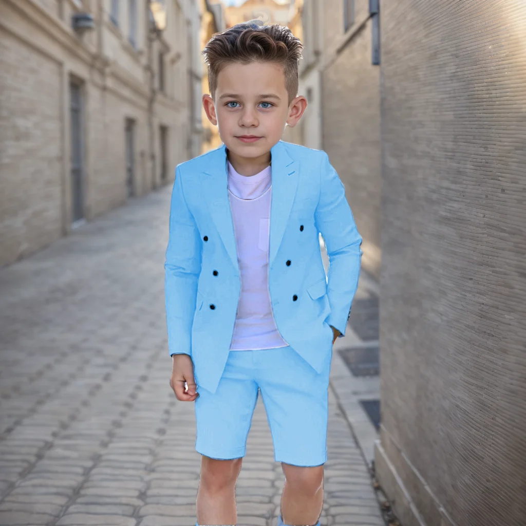 

Suit For Boy Double Breasted Tuxedo Blazer Jacket Short Pant 2Pieces Slim Fit Boy's Suit Wedding Suit Summer Beach Party Casual