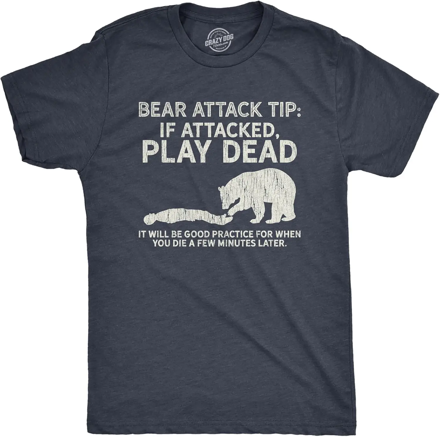 Crazy Dog Series Men's T-Shirt, Bear Attack Themed Fun Camping Top, Hiking Casual Satirical T-Shirt.