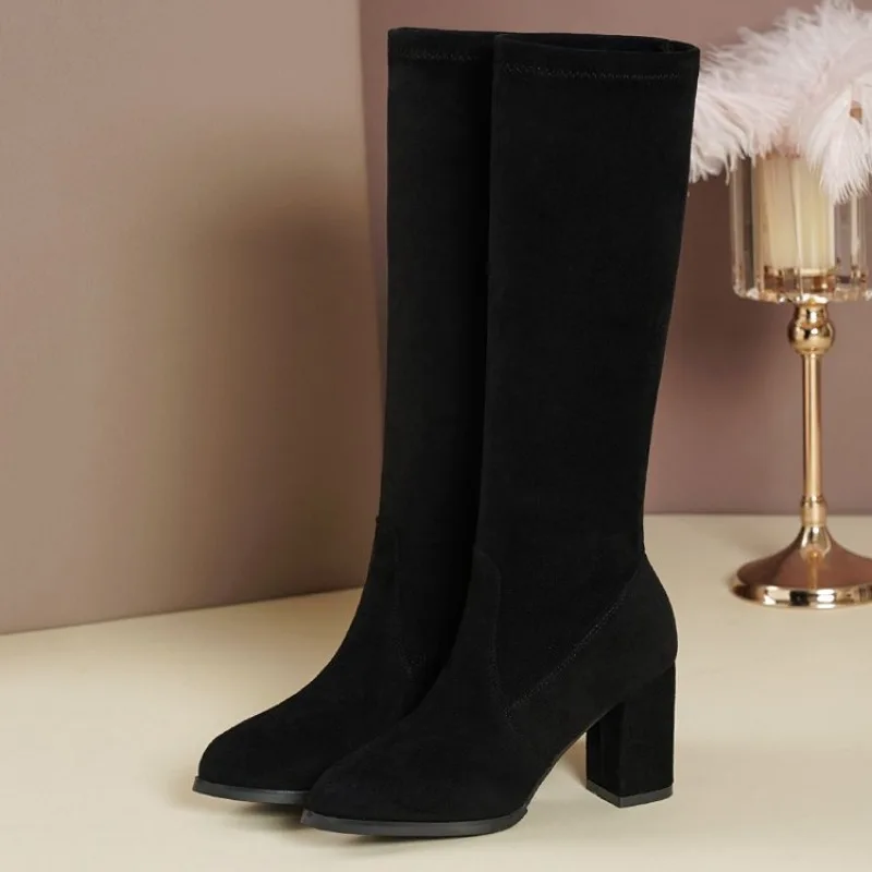 Übergrößen-Schuhe für Damen Herbst Winter Damen High Heel Overknee-Stiefel Elastische Kniehohe Stiefel Geeignet für Damen Modische Stiefel – Detail 11