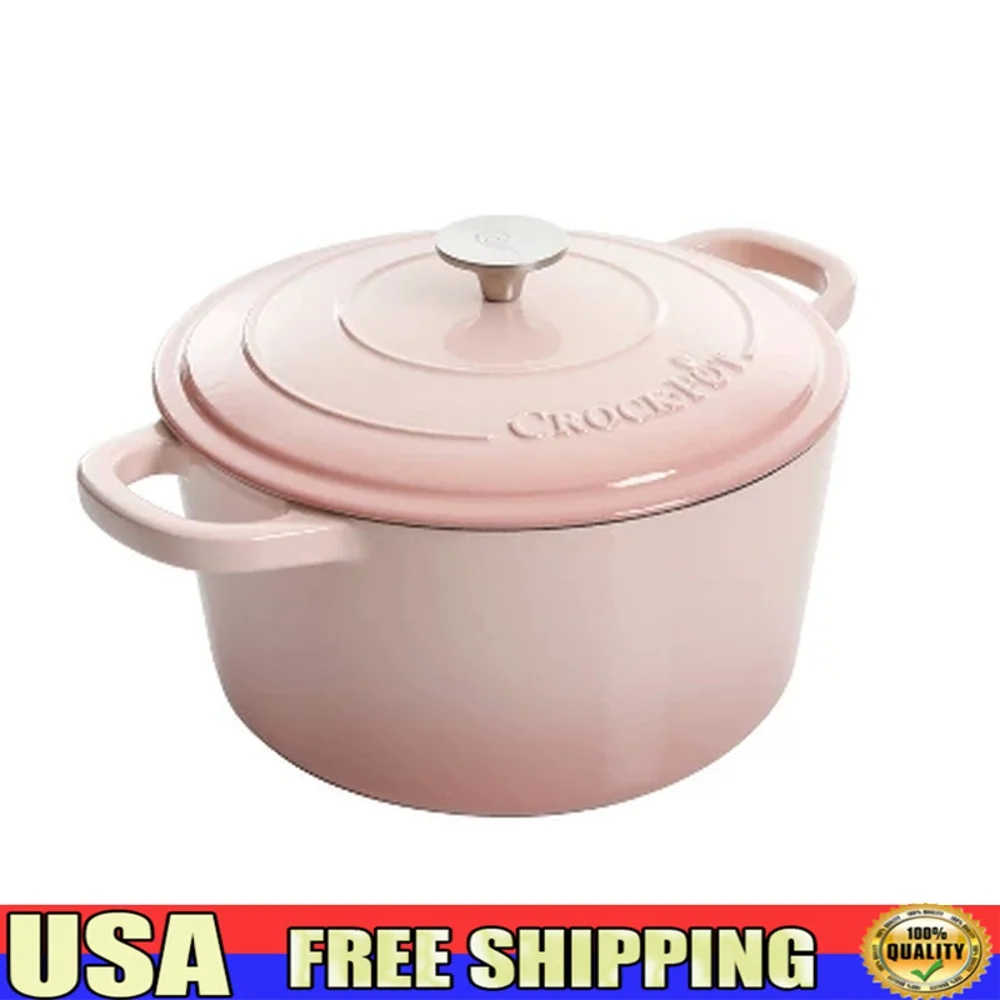 

Versatile 7qt Round Dutch Oven with Lid Cast Iron Self-Basting Ergonomic Handle Oven Safe to 500°F Ideal Cooking Baking Stewing