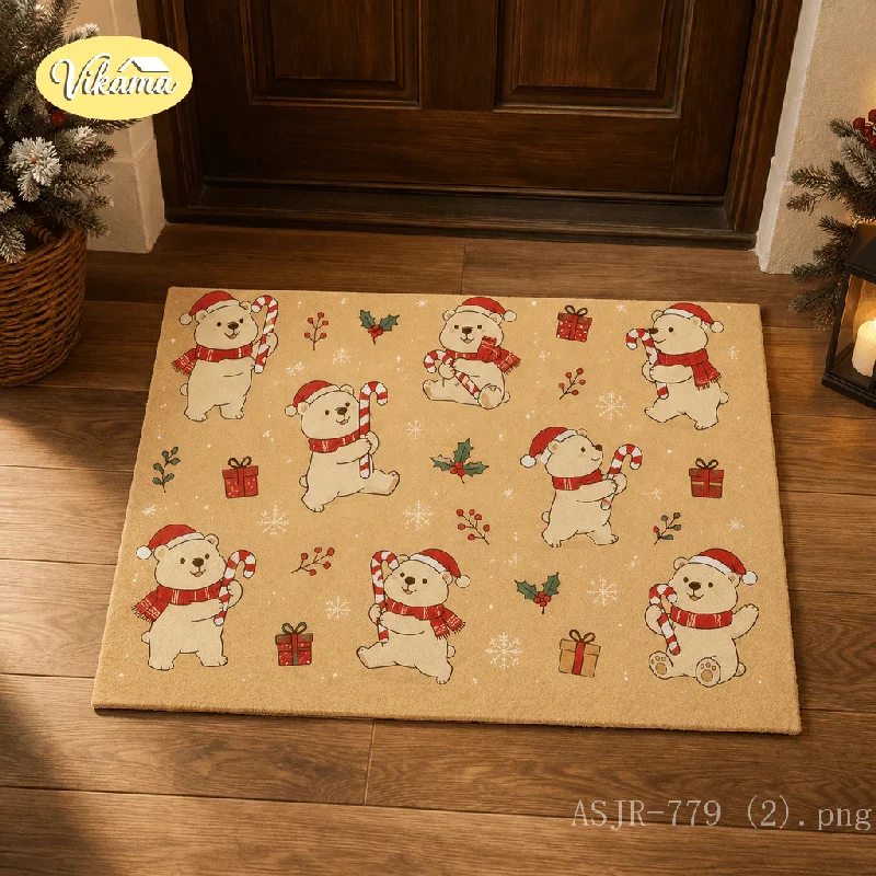 VIKAMA Vintage Christmas Penguin Printed Doormat Non‑Slip Floor Rug For Front Door Entryway Xmas Home Decor