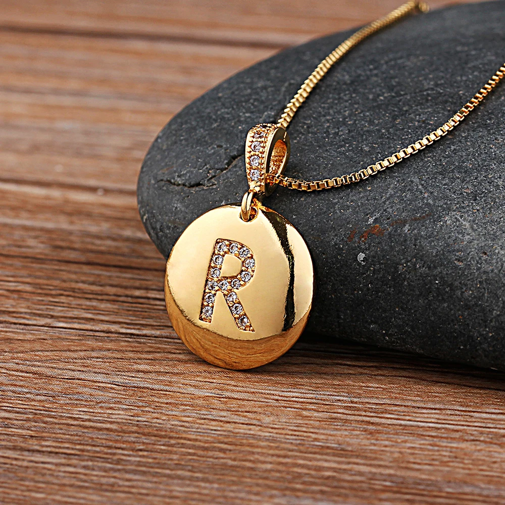 New Fashion A-Z Letters Name Initial Alphabet Shine Zircon Charm Pendant Necklace For Women Men Copper Neck Jewelry Fine Gifts