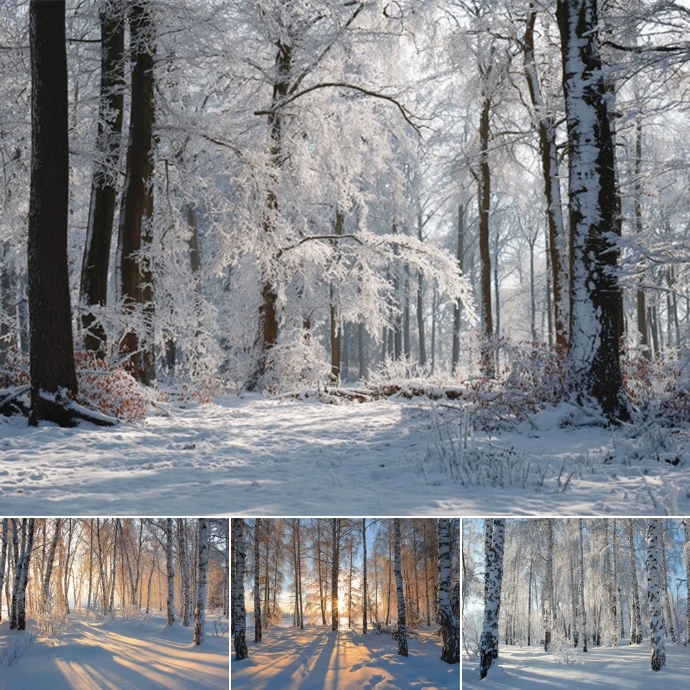 

MOON.QG Photography Background Misty Pine Path Christmas Waterfall Snowy Woodland Backdrop Banner Child Props Party Studio