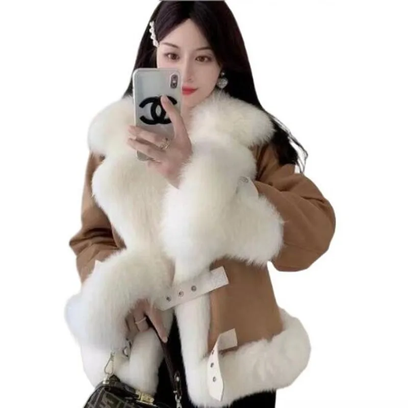 

ZXRYXGS элитное женское пальто 2022, осенне-зимняя модная куртка, женская одежда, элегантное темпераментное пальто с лацканами из кроличьей шерсти