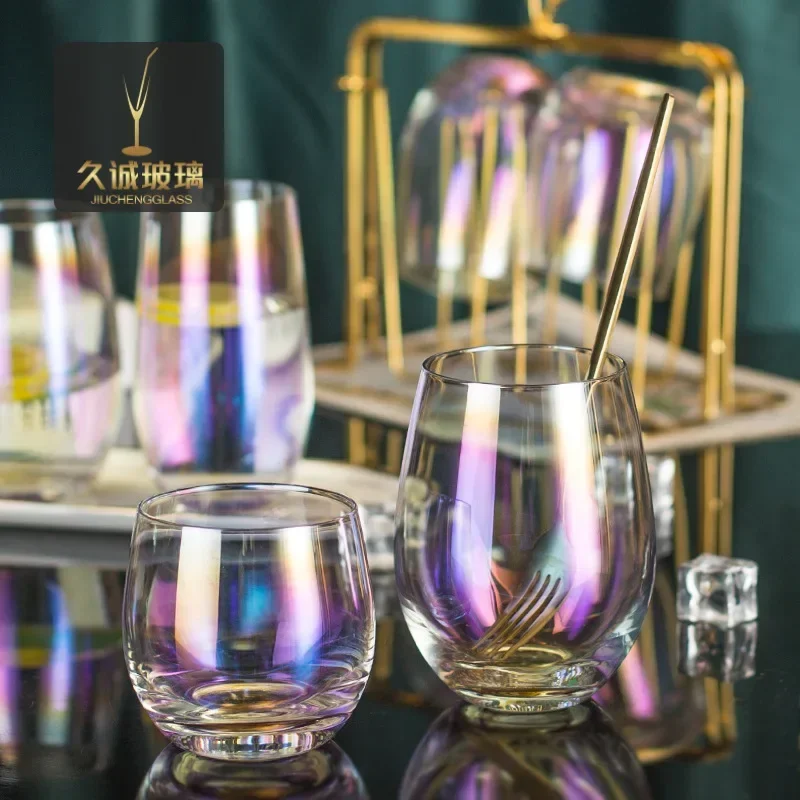 High-Grade Colorful Egg-Shaped, Transparent Round Glass, Heat-Resistant Water Cup, Golden Edge Cup, Juice Cup, Household