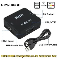 GRWIBEOU HDMI-compatible TO AV Adapter HD Video Composite Converter Box HD to RCA AV/CVSB L/R Video 1080P Support NTSC PAL