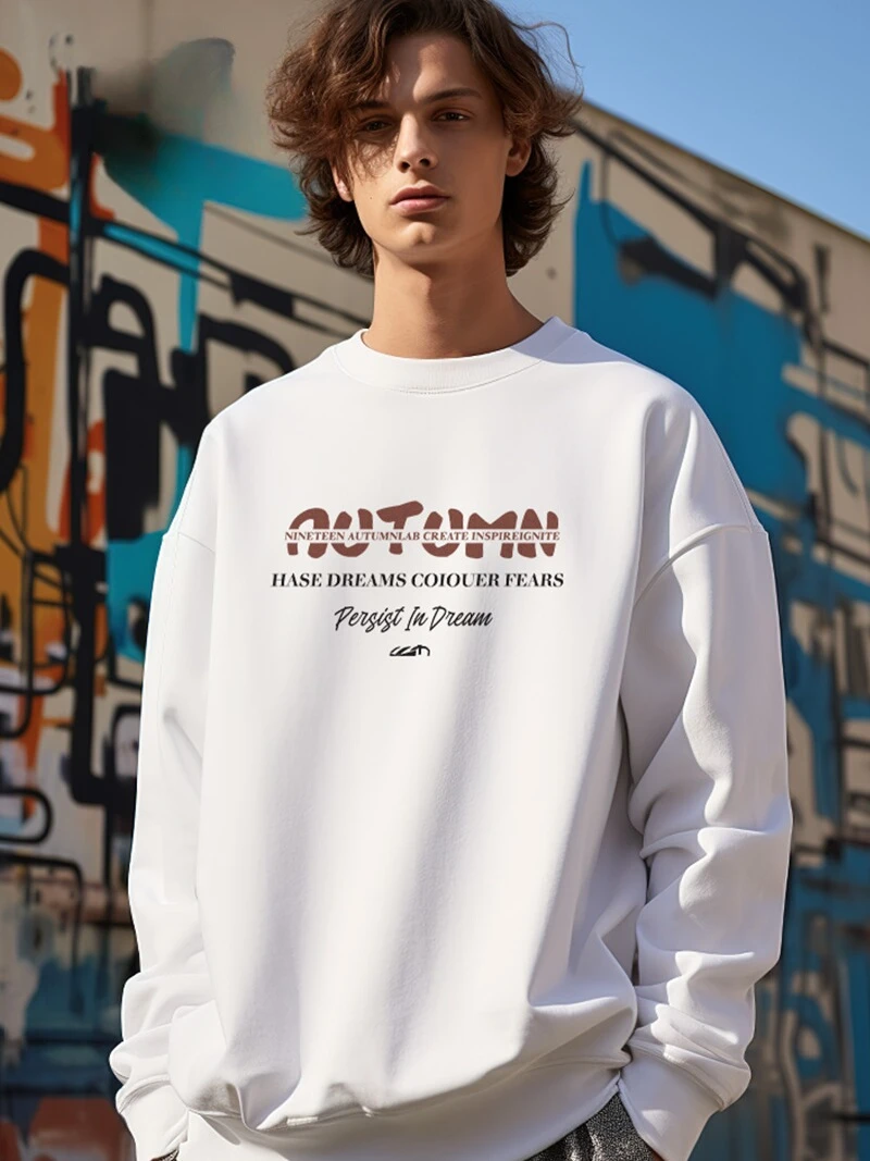 

Тяжелый свитер из чистого хлопка для мальчиков, белый свободный свитер с круглым вырезом и длинными рукавами большого размера для полных мужчин, жирный Английский Цвет, Мужской Топ